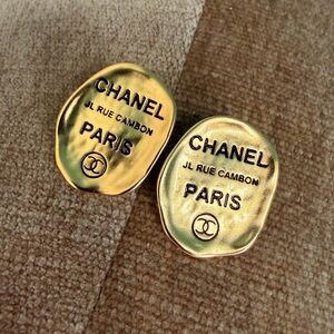 ✨Chanel JL Rue Cambon Paris Gold Tone Logo Earrings✨